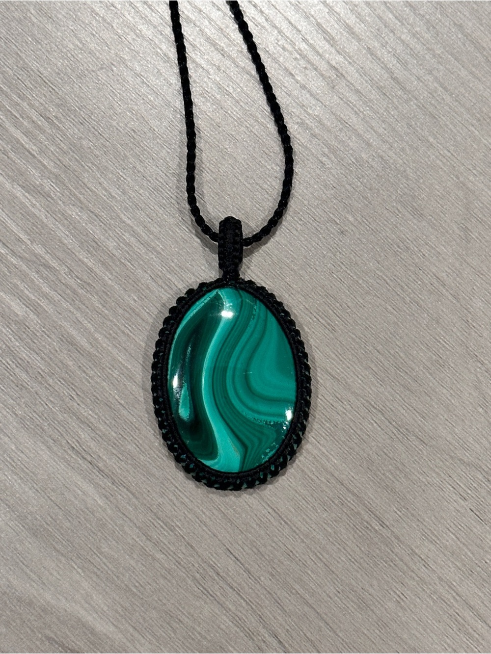 Green Malachite Pendant Necklace with Black Cord